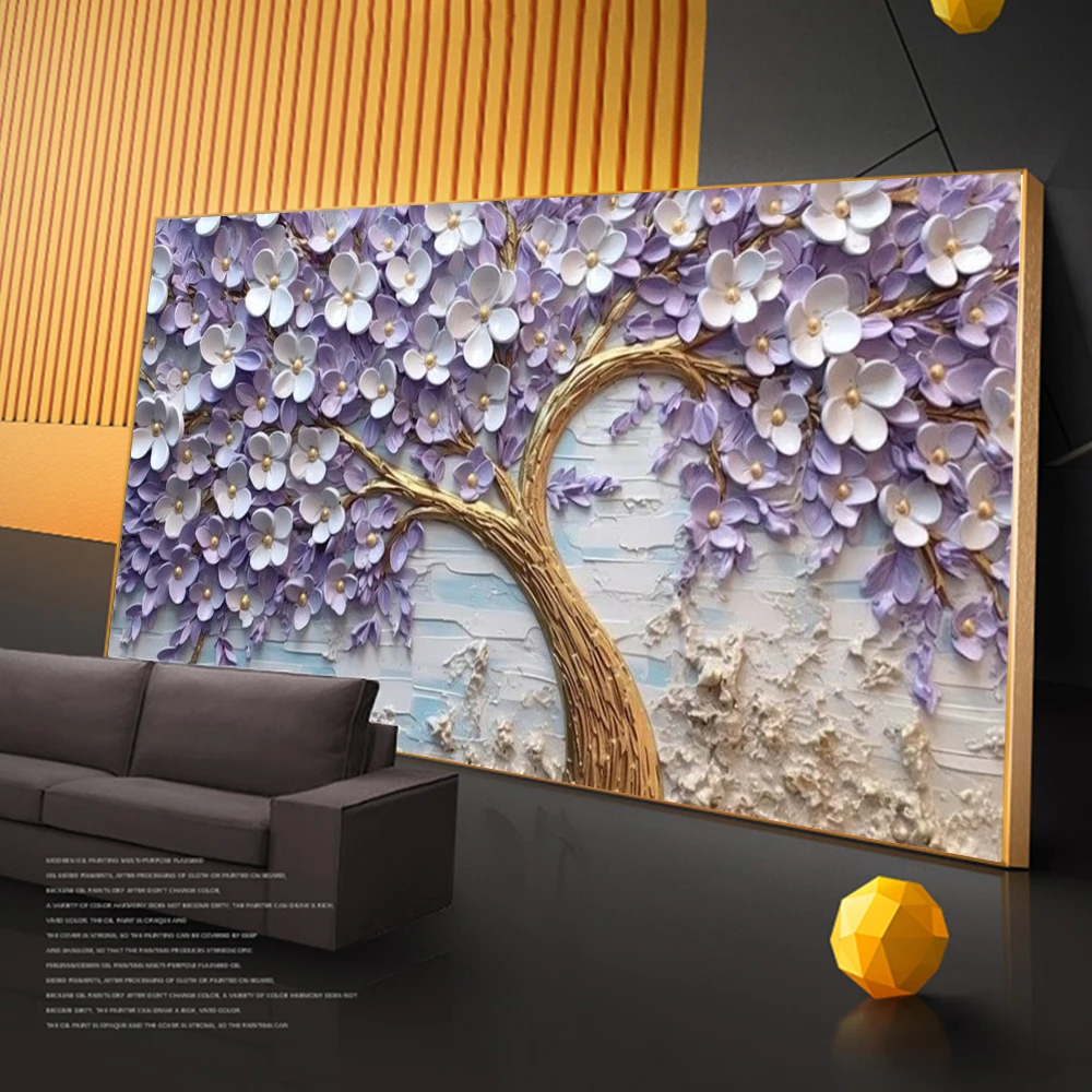 

Abstract Minimalism Golden Tree Trunk Purple Flower Tree Landscape Canvas Painting 3d Luxury Large Size Poster Living Room Decor