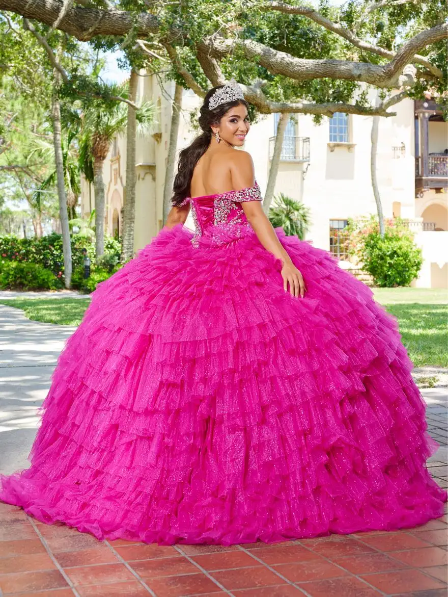 Vestido para quinceañeras naranja personalizado, 2024, cuentas, lentejuelas, volantes, dulce 15 16, hombros descubiertos, Vestidos De 15 Años YQD135