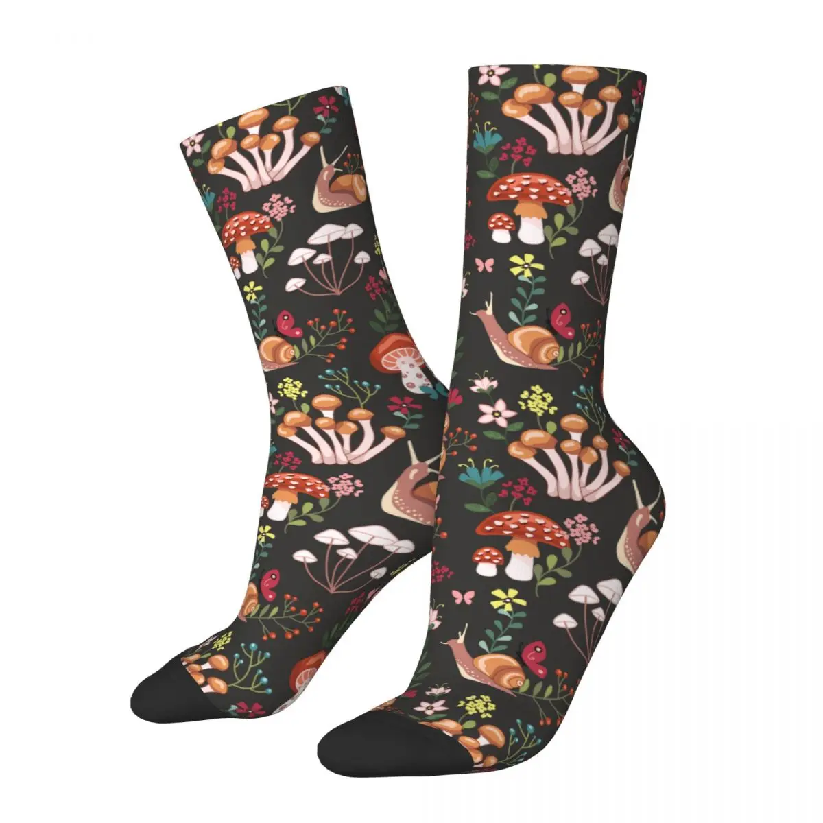 Forest Mushrooms Snails Butterflies Ladybugs Crew Socks Cozy Colorful Flowers Graphic Long Socks for Women Men Birthday Present