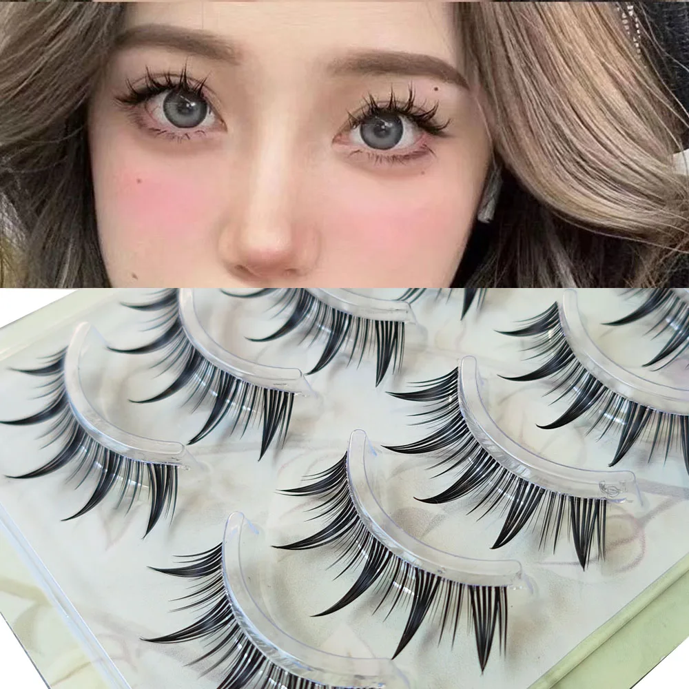 5 Pairs Makeup Natural Look False Eyelashes Manga Lashes Fluffy Soft Cross Fairy Little Devil Eyelash Extension Reusable Tools