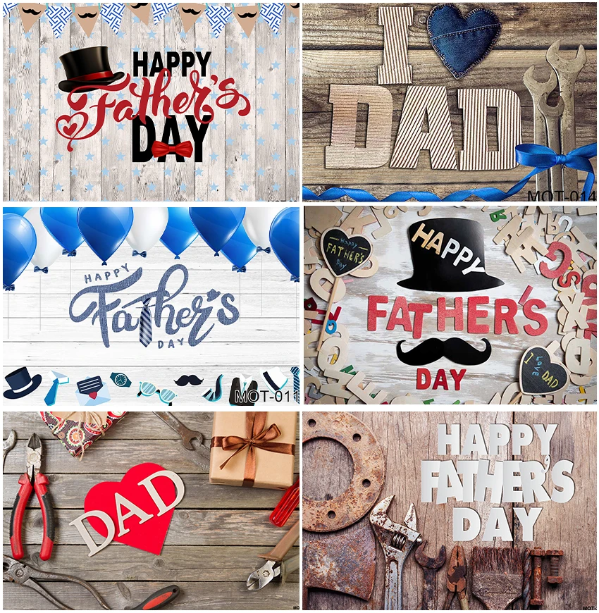 

Father's Day Wooden Boards Photographic Tie Tool Balloons Gentleman Hat Backdrops Banner Decoration Backgrounds Photo Booth