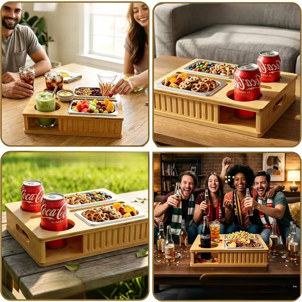 Wooden Sofa Remote Control Phone Holder Snack Tray Organizer Box Separation Format Storage Wood Box for Living Room Decor