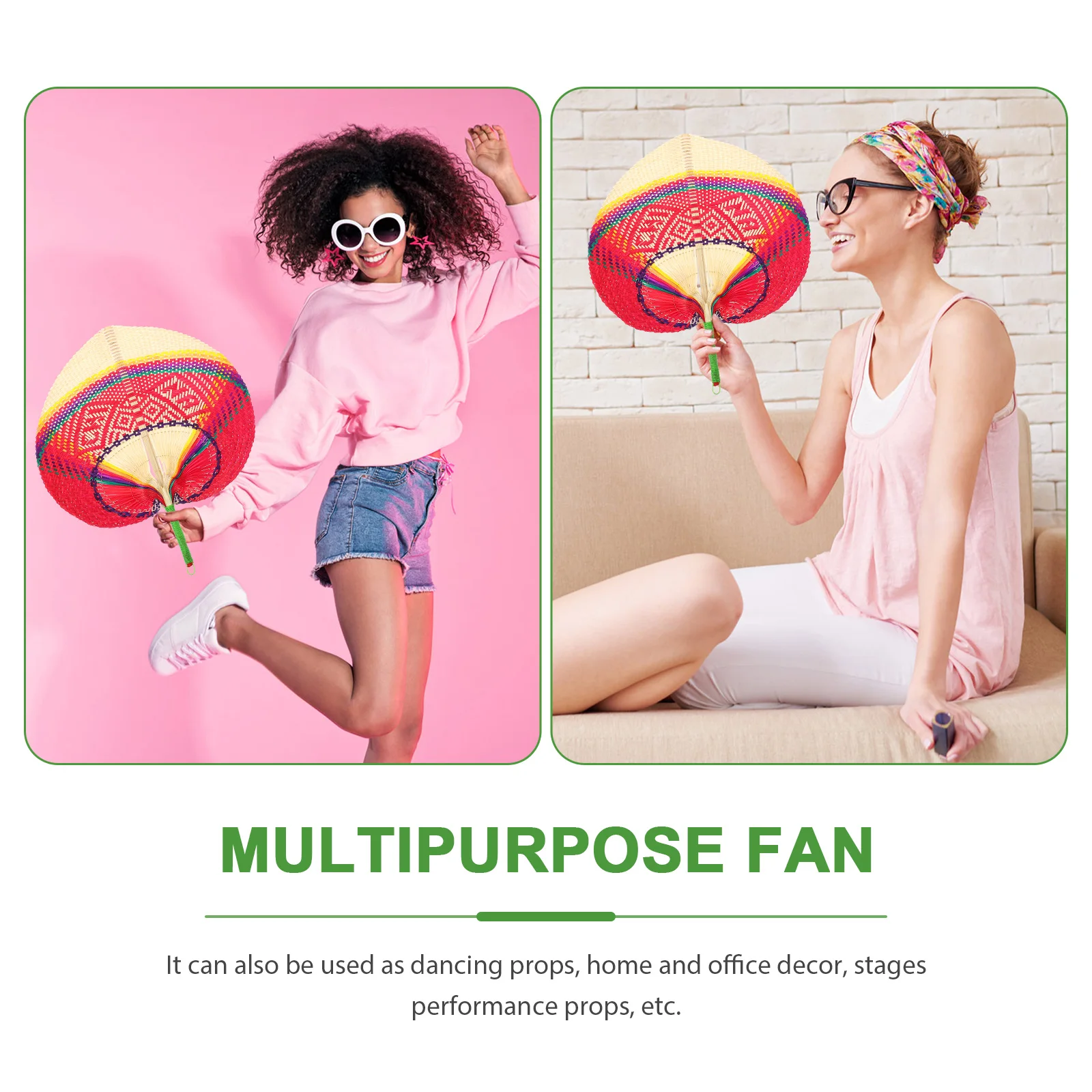 

Bamboo Fan Handwoven Durable Cooling Summer Outdoor Mosquito Repellent Portable Peach Shape Decorative Home Office Stage