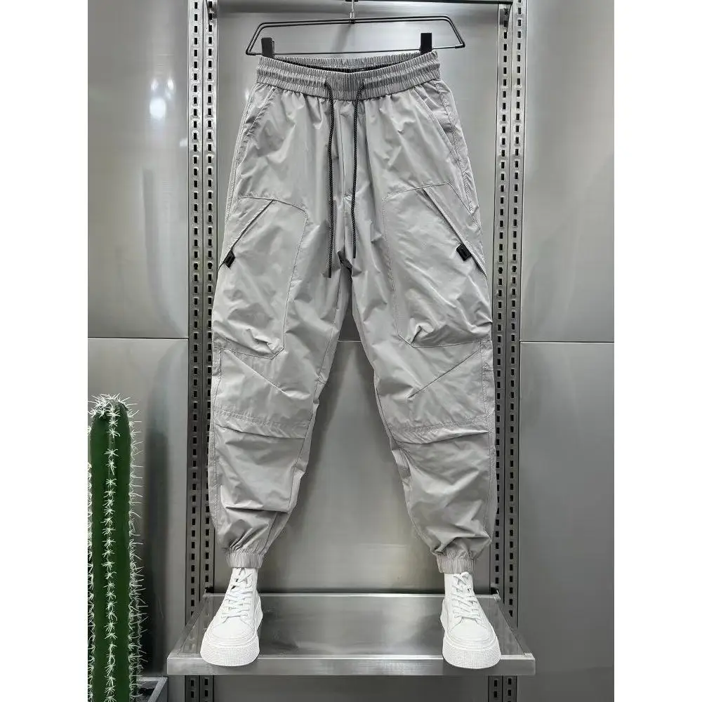 

Trendy Men's Spring Summer Thin Casual Pants Elastic Waist Harlem Sle Loose Fit Polyester Fiber Versatile Slimming Trousers