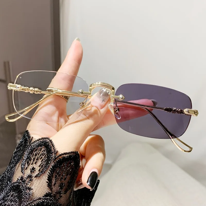 Photochrome Anti-Strahlungs-Rahmenlose Brille für Damen und Herren, randlose Übergangsbrille, 2-in-1-Brille