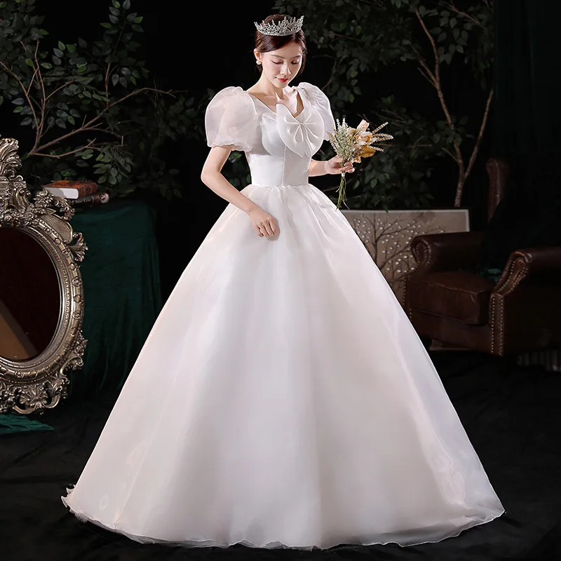 GIYSILE White Plus Size Wedding Dress 2024 Summer Bow New Princess Floor Length Out Shooting Wedding Dresses Vestidos De Novia