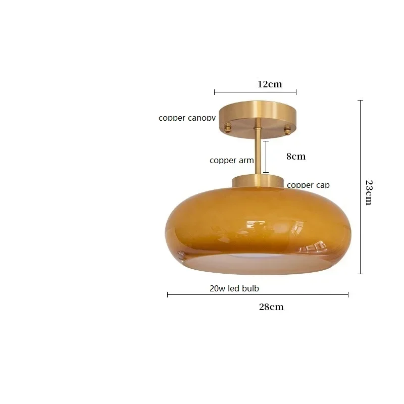 Luces colgantes LED de cristal amarillo, accesorios de cobre de 40W para dormitorio, sala de estar, al lado del Lustre moderno Nórdico