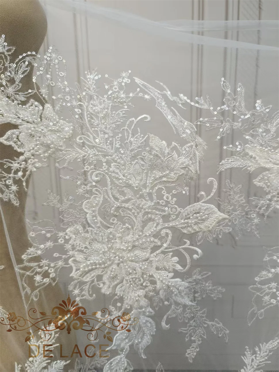 JZQ 럭셔리 헤비 비즈 레이스 플로럴 자수 반짝이는 스팽글 원단 웨딩 드레스 고품질 레이스 원단