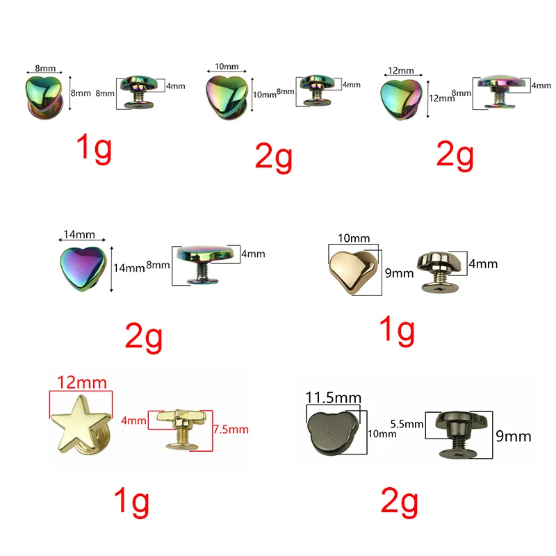 

8 10 12 14 мм Звезда/Сердце Шарп металлические шпильки заклепки для сумок кошелек ножки для одежды винт для ногтей пуговицы украшения аксессуары