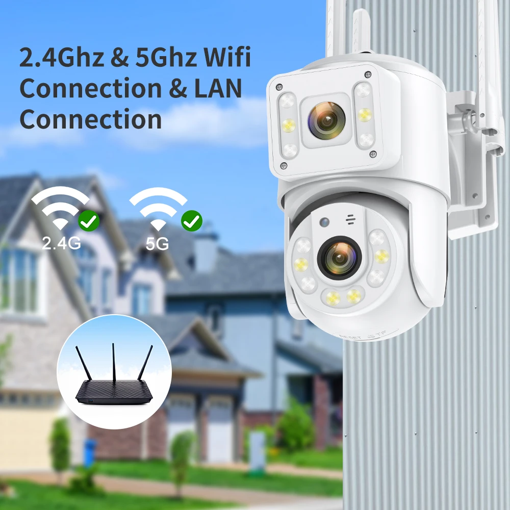 8MP 4K WiFi Surveillance Cameras Dual Lens PTZ Security Camera Outdoor Waterproof Smart Dual Screen Multiple Views Human Detect