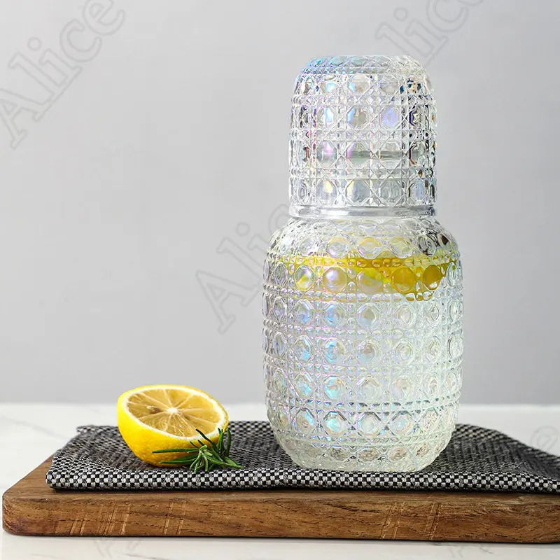 European Relief Gem Plaid Texture Glass Cup Kettle Set Household Large Capacity Juice Pot Carving Craft Office Home Drinkware image 4