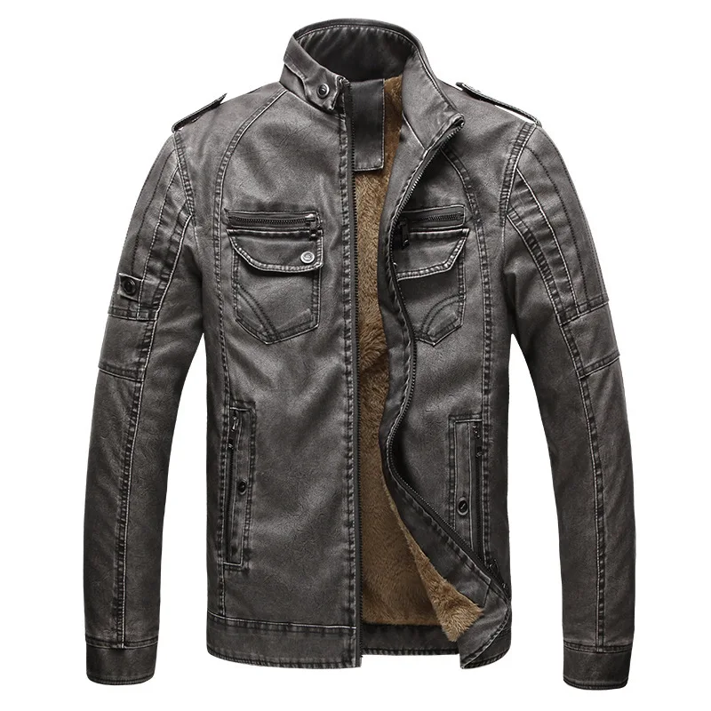 Men PU Thick Motorcycle Outwear Male Slim Fit Clothing  Winter Men's Leather Jacket Plush Lining Warm Jackets And Coats  MY157