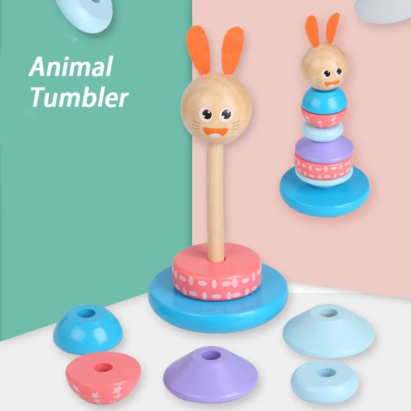 

Animal Tumbler Toys Wholesale Cartoon Macaron Wooden Folding Children's Puzzle Toys in Color Boxes Montessori balance toy