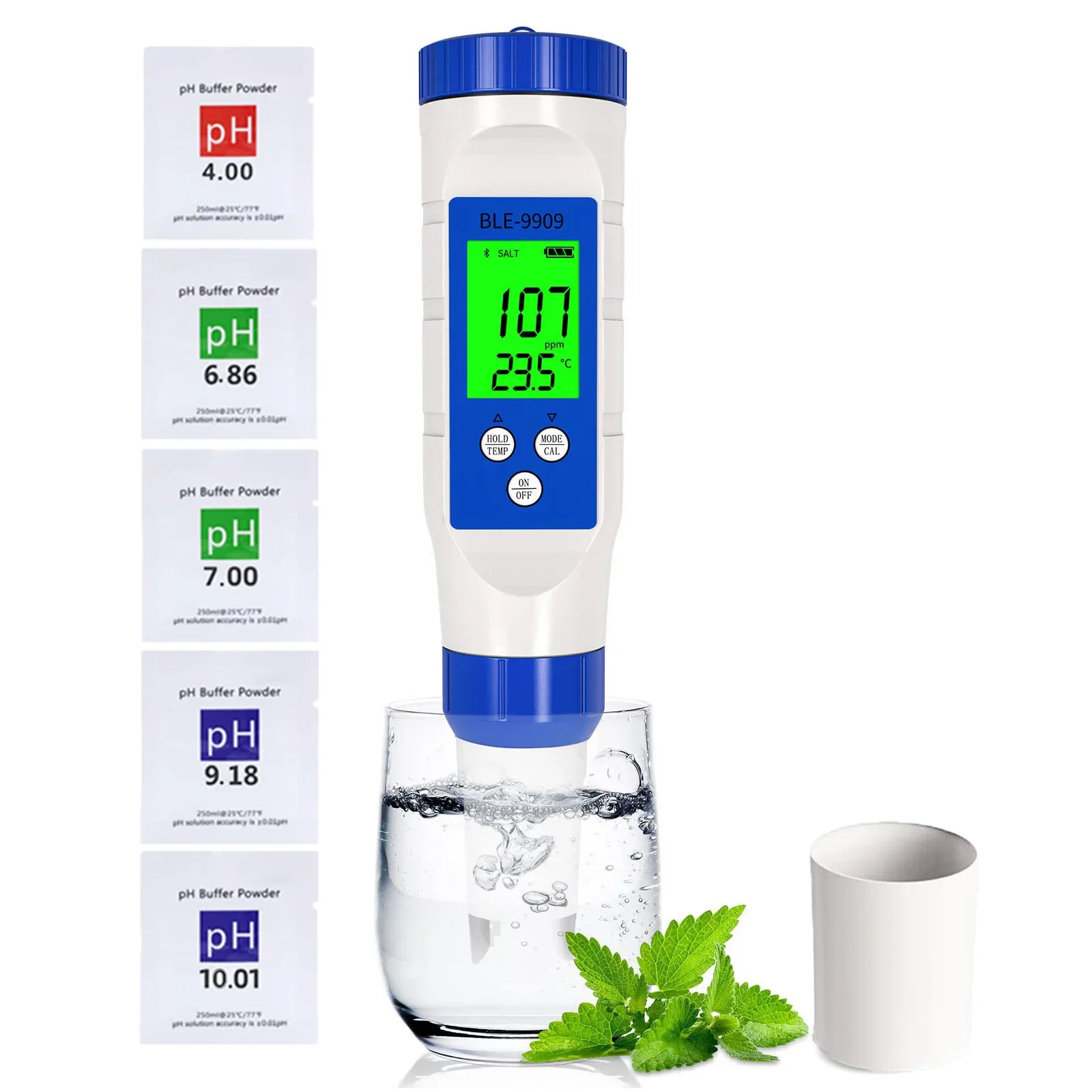 5 in 1 PH/TDS/EC/Salinity/Temp Meter with ATC, Smart Bluetooth PH Tester for Pools, Seawater, Aquariums, Koi Fish Pond