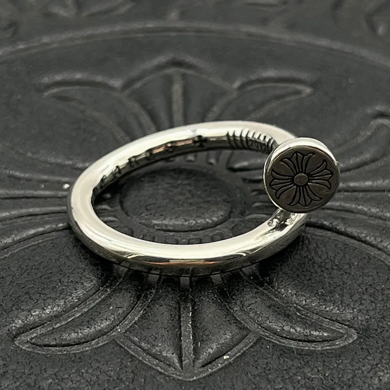 

S925 Sterling Silver Vintage Flat Nail Open Ring Hip Hop Ring Classic Stacked Wear