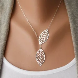 Delysia King   Leaf Necklace /double leaf clavicle chain