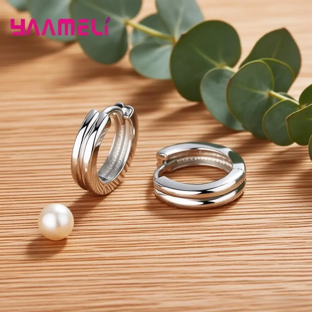 Simple 925 Sterling Silver Jewelry Geometry Double Layer Metal Hoop Earrings for Women Men Engagement Party Fashion Jewelry Gift
