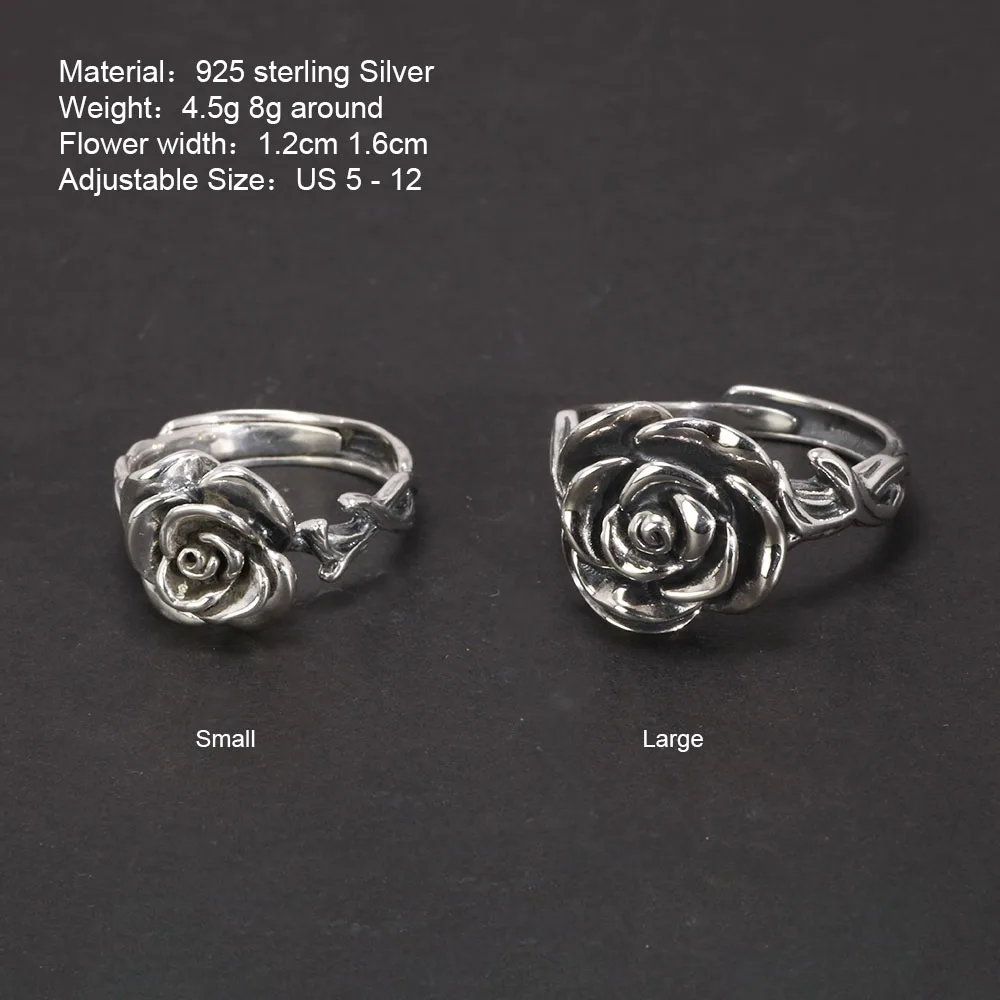 Vintage Thai Zilveren Cubic Rose Ringen 100% Echt 925 Sterling Silver Party Bloemen Ringen Voor Vrouwen Bloemen Elegante Sieraden