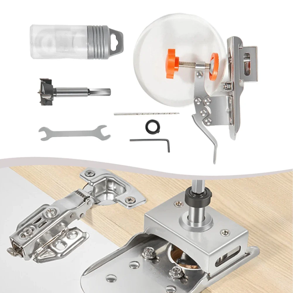 

Hinge Boring Jig With Fixture Aluminum Plastic Hole Opener Template Door Cabinets Woodworking Hole Drilling Guide Locator
