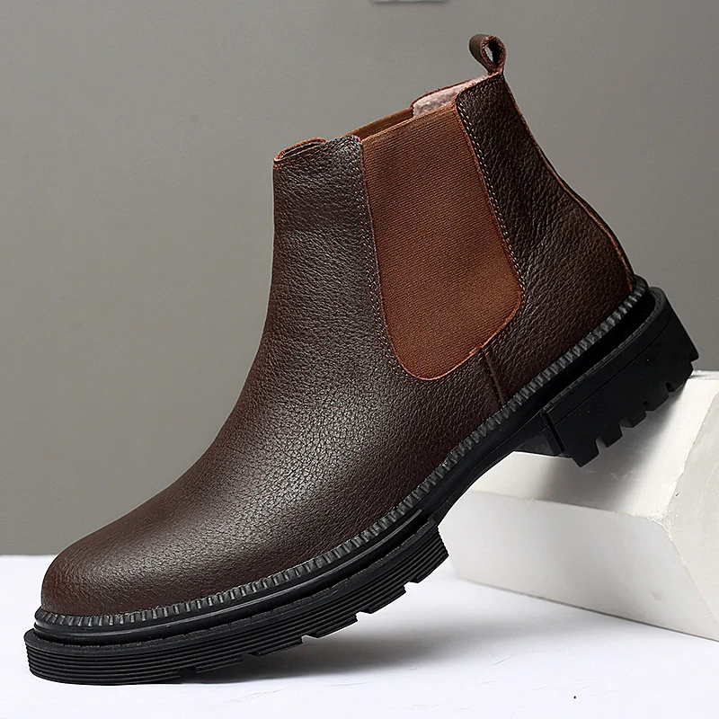 Botas Chelsea de cuero genuino para hombre, calzado informal sin cordones, botines de alta calidad que combinan con todo, Botas de negocios de estilo Vintage