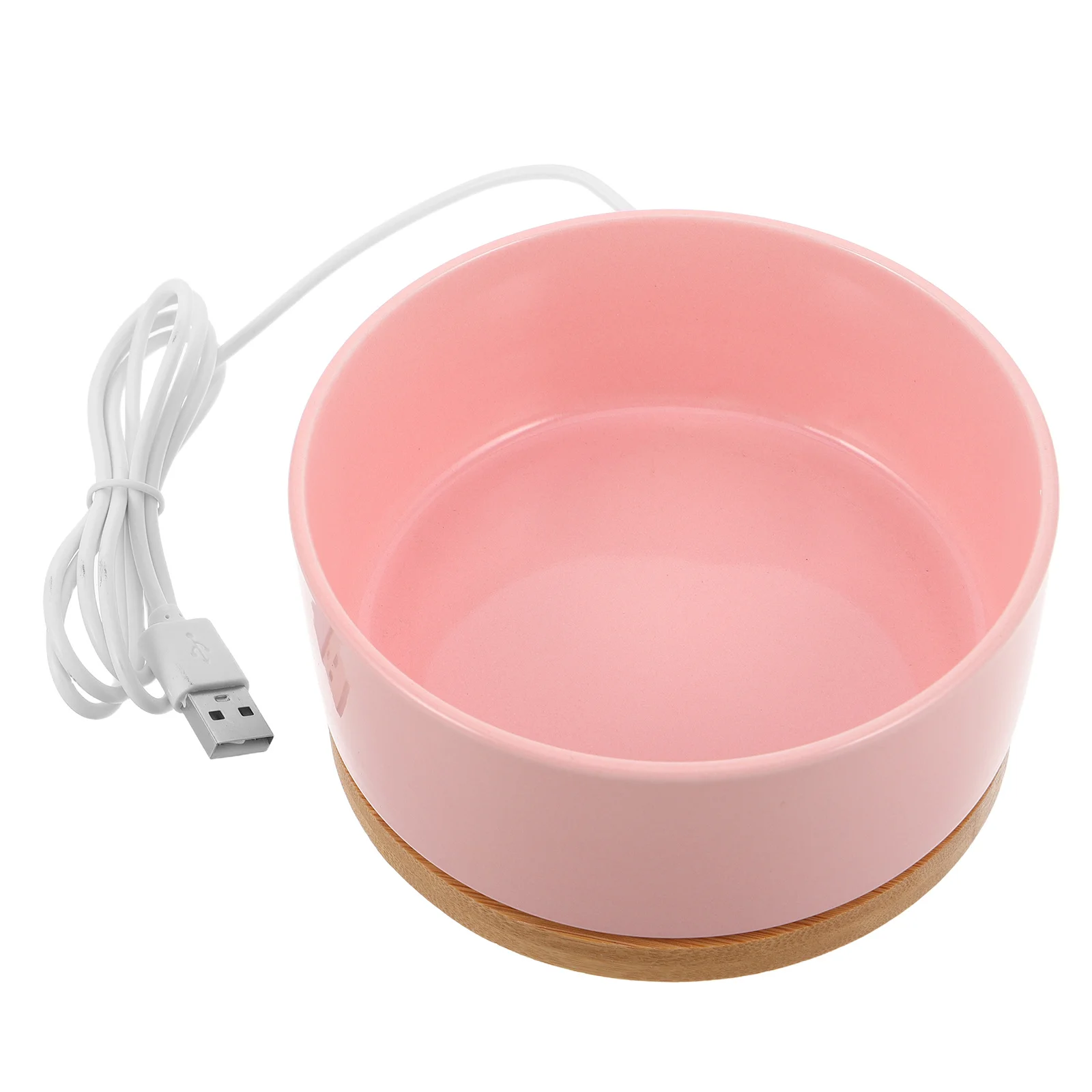 

Heated Cat Bowl For Outdoor Usb Powered Thermal Pet Water Bowl With Removable Ceramic Dish Wood Base Winter Warm Drinking For