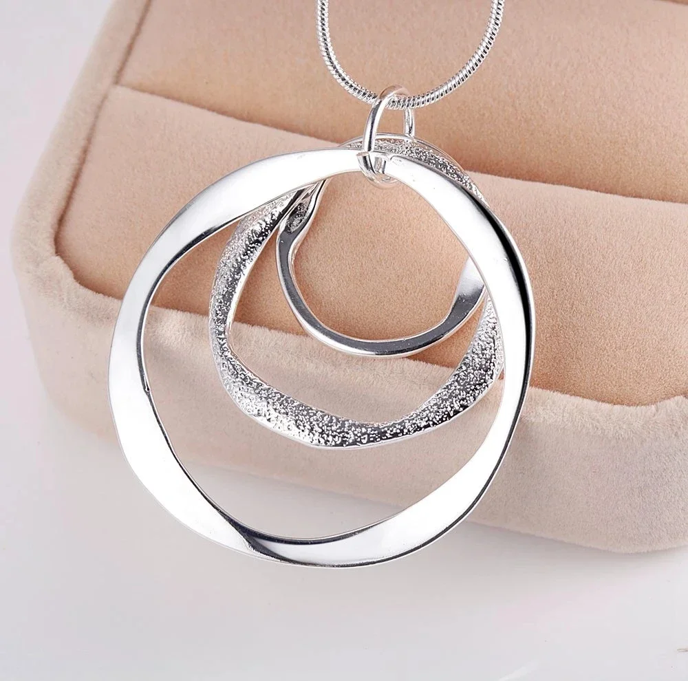 Charms Nobel 925 Sterling Silver Bohemia Three Circle Pendant Necklace for Women Fashion Wedding Jewelry Party Christmas Gifts