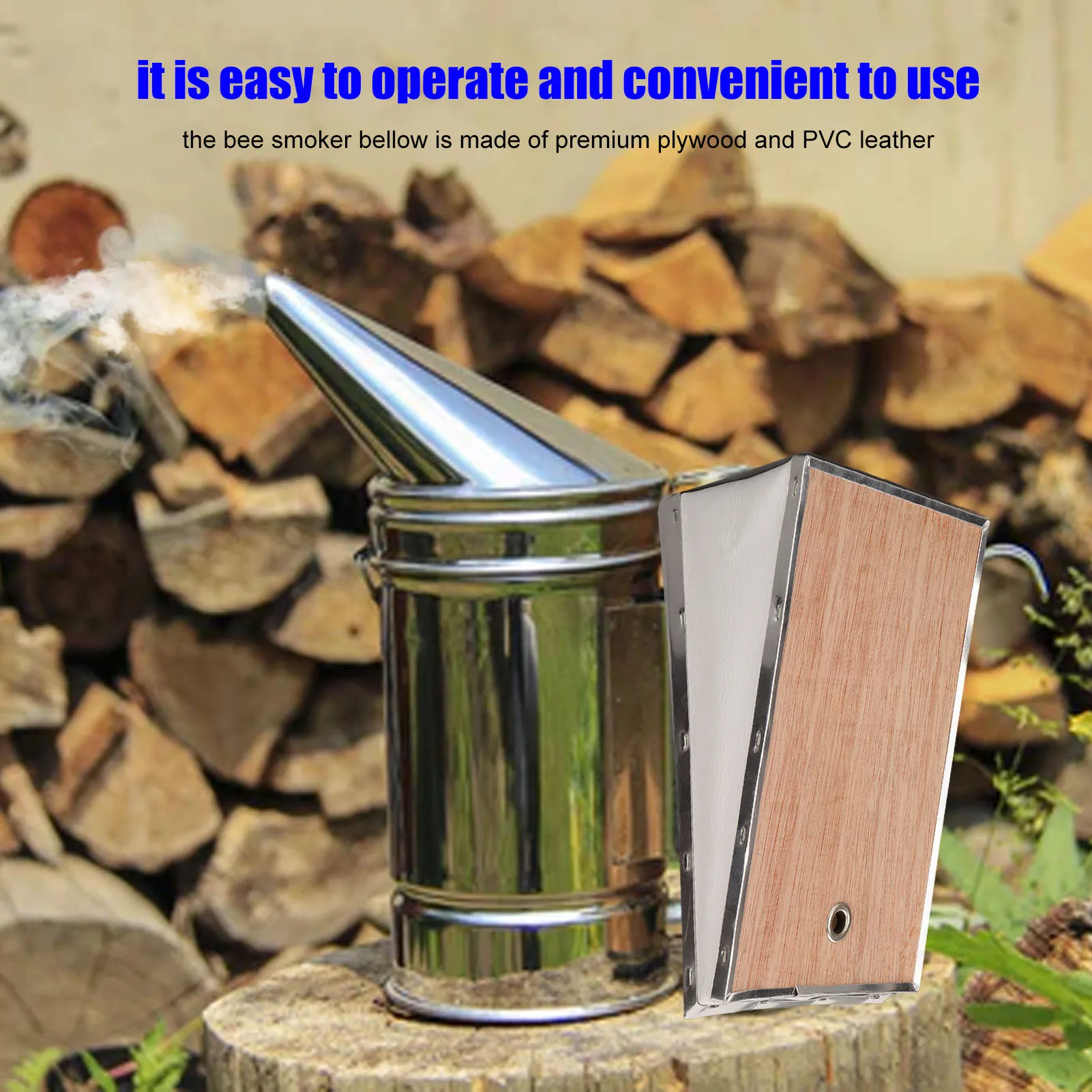 Bee Smoker Bellow PVC Leather Plywood Box Beekeeping Equipment Replacement with Clip for Beehive Manual Bee Smoker Accessories