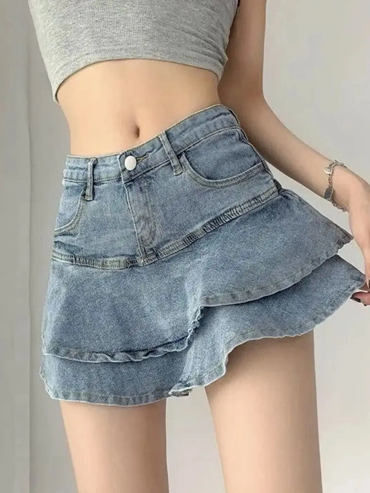 

Юбка с высокой талией и оборками, цветная юбка-обертка, женская модная юбка А-силуэта из полиэстера, стандартный крой