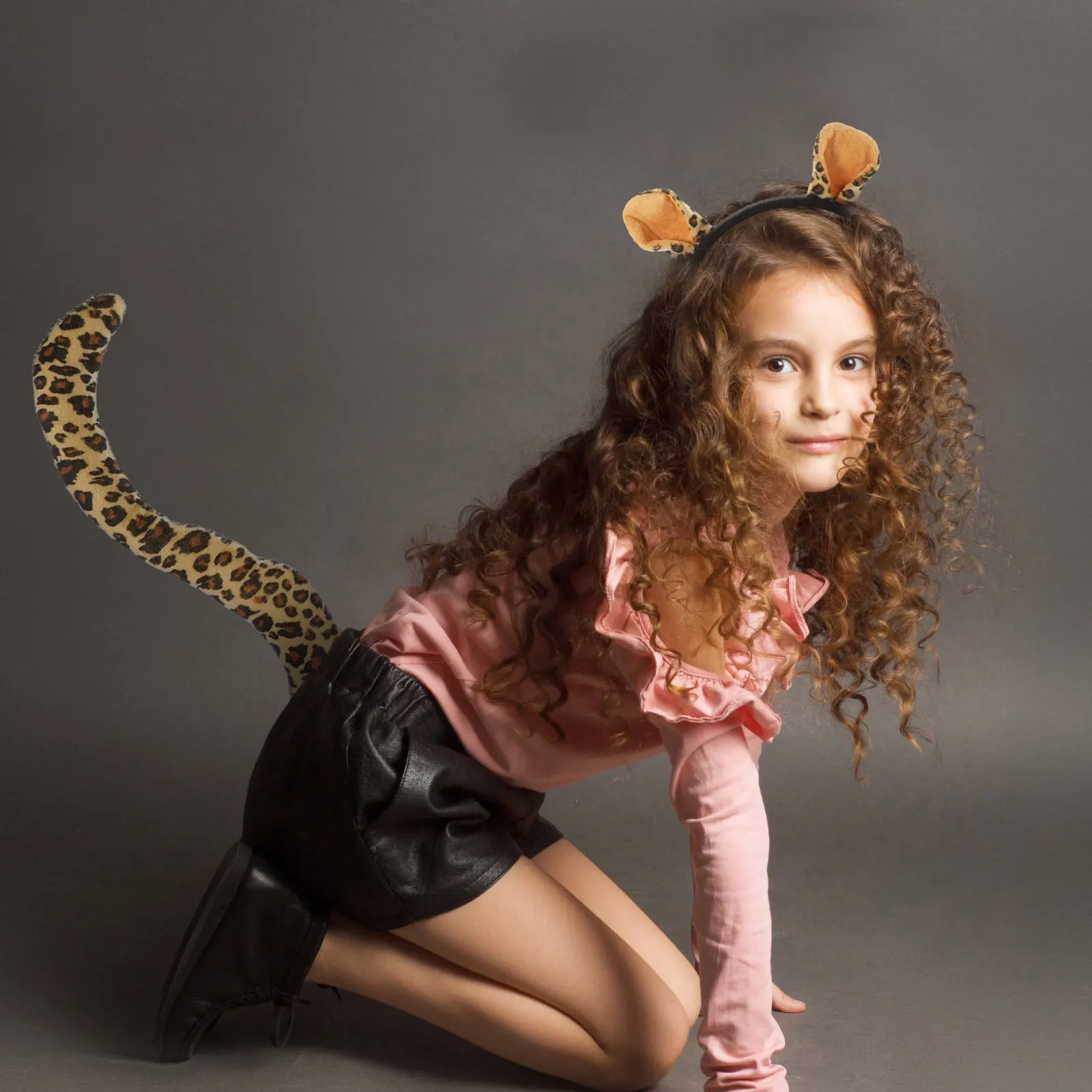 1 set Leopard Ear Headband Tail Set Animal Costume For Cosplay Party Dress Up Adults Soft Cloth Material Durable Stitching