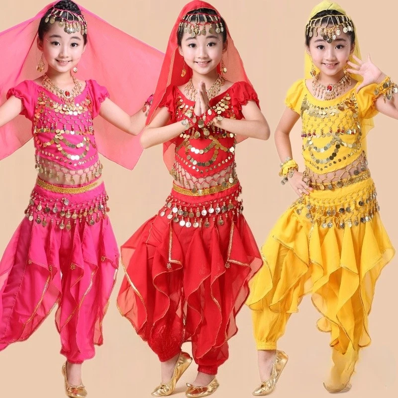 

Костюм для выступлений по танцу живота для девочек, детская сценическая одежда, наряд для тренировок