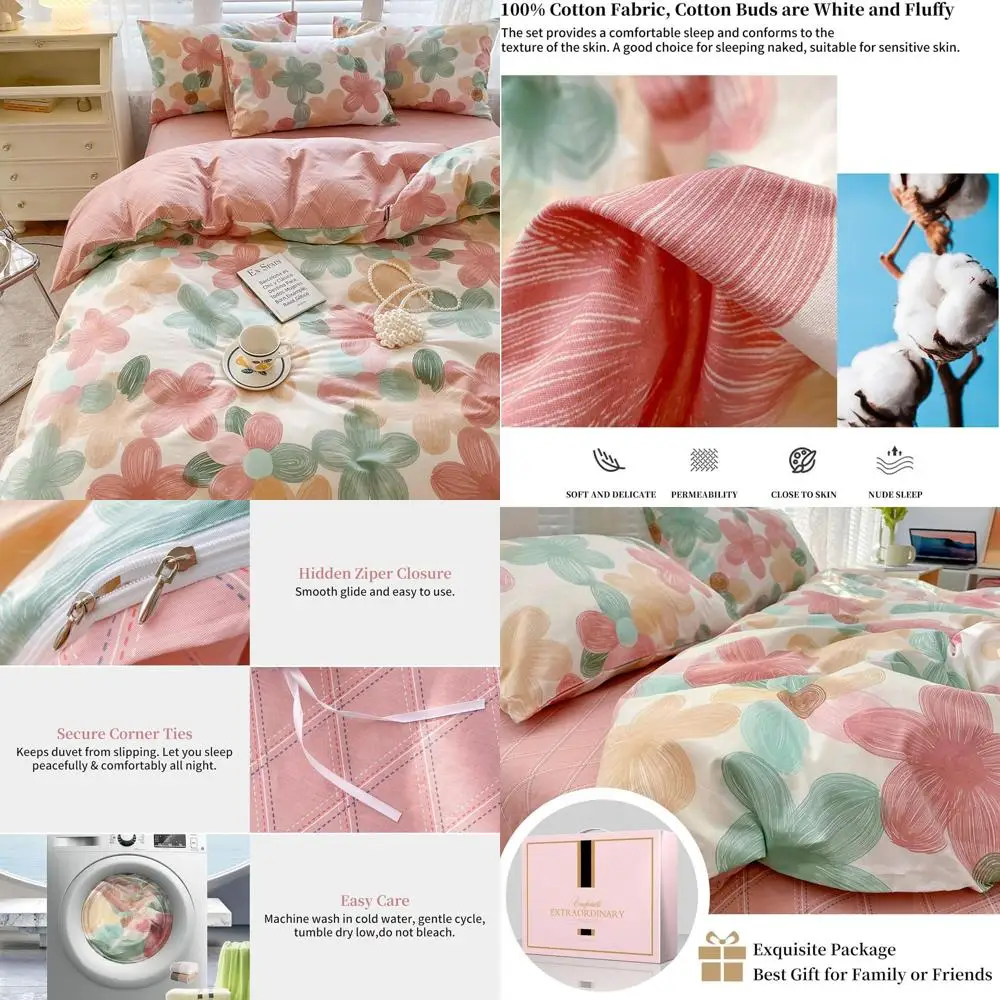 

Комплект постельного белья из хлопка Comfort Queen: пододеяльник, простыня с глубоким карманом и 2 наволочки, на молнии, всесезонный, с мультяшным дизайном