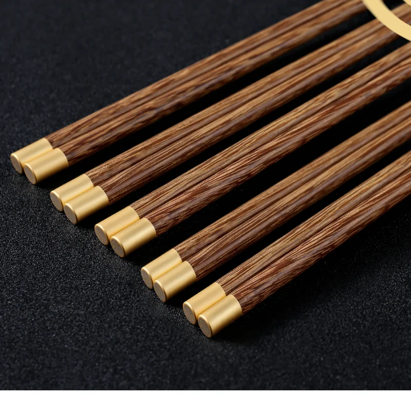 5 pairs of Japanese Asian natural mahogany unpainted and wax-free healthy sushi chopsticks set tableware durable chopsticks