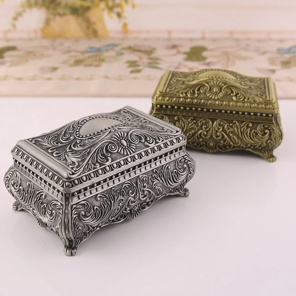 

Vintage Jewelry Box Metal Alloy Case Retro Trinket Boxes for Girls Portable Travel Storage Dresser Vanity Accessories