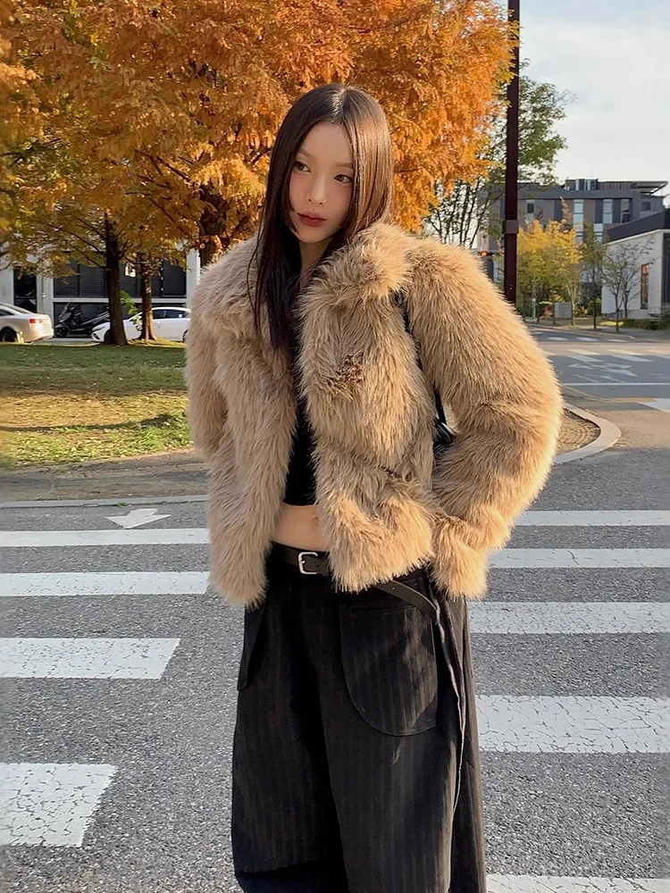 

Теплая короткая женская шуба из искусственного меха с длинными рукавами, свободного кроя, осенне-зимняя, в корейском стиле, из Донгдамун