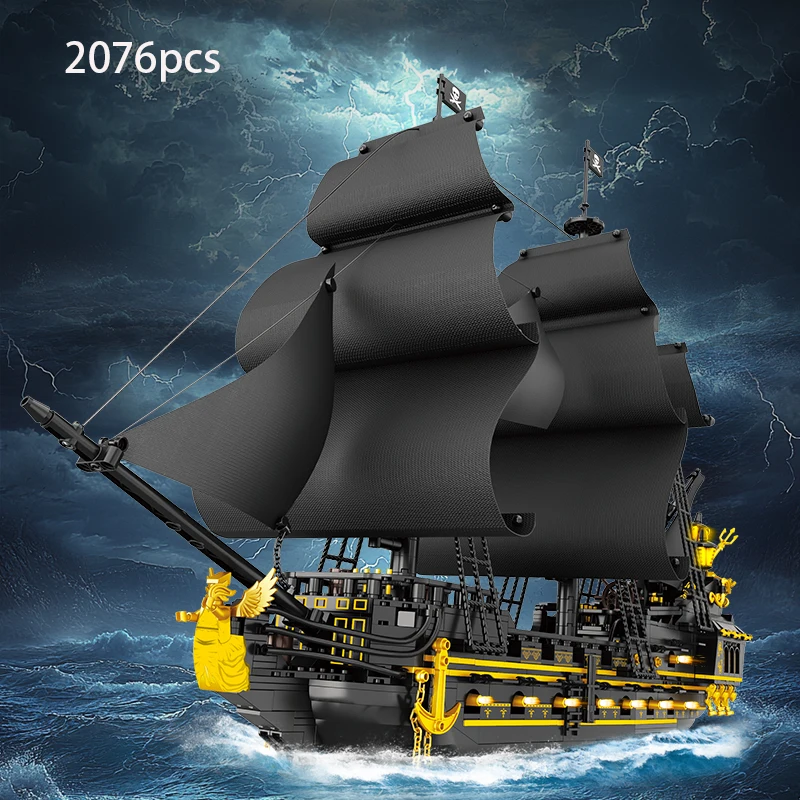 

2076 Pcs MOC Caribbean Pirate Ship Revenge Warship Black Pearl Sailor Building Blocks Model Assembly Educational Toys for Gifts