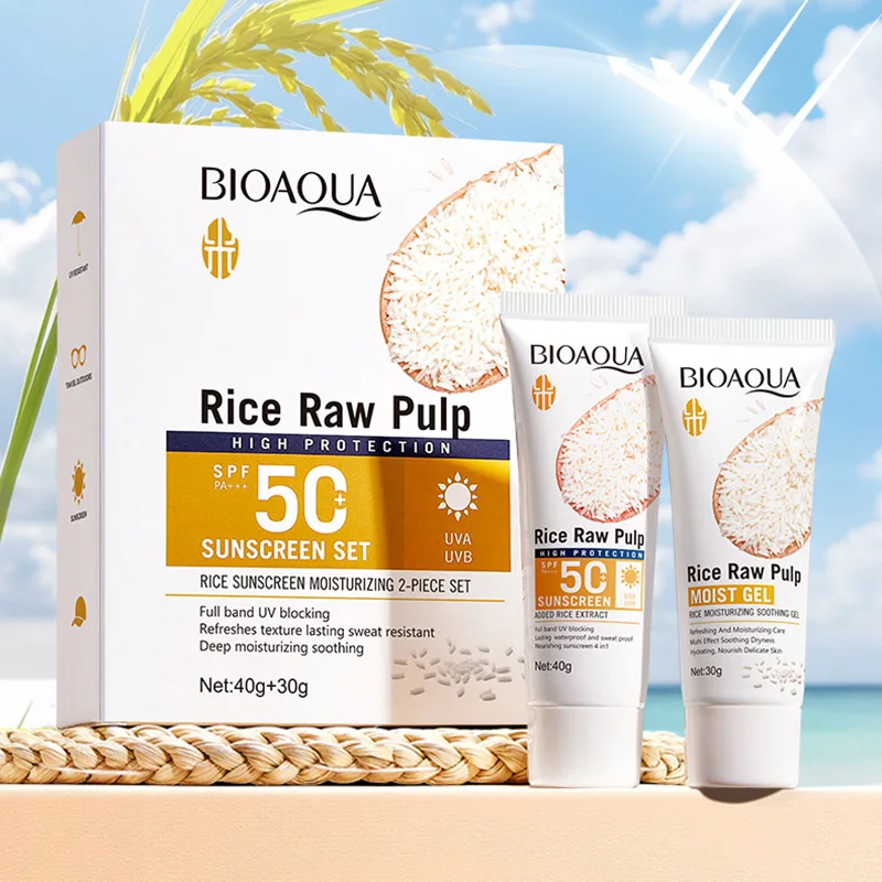 2pcs/kit BIOAQUA spf 50 White Rice Sunscreen Sets Face Body Moisturizing Whitening Creams Solar Blocker Facial Sunscreen