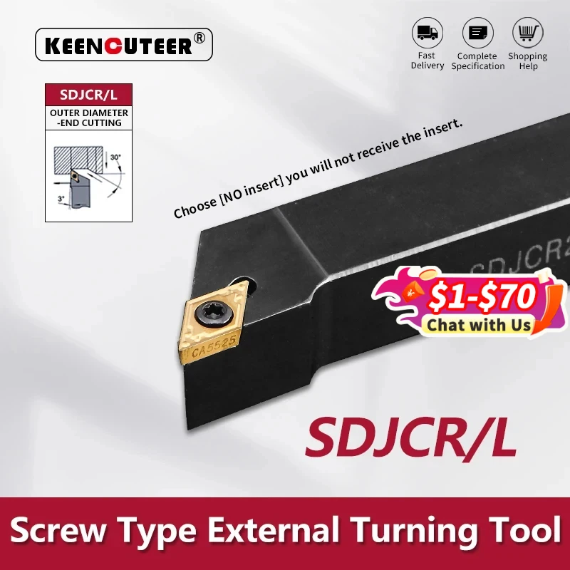 SDJCR1212 SDJCR1616 SDJCR2020 SDJCR2525 SDJCR3232 herramienta de torneado externa SDJCR SDJCL Barra de torno soporte de torneado CNC Cutter Bar