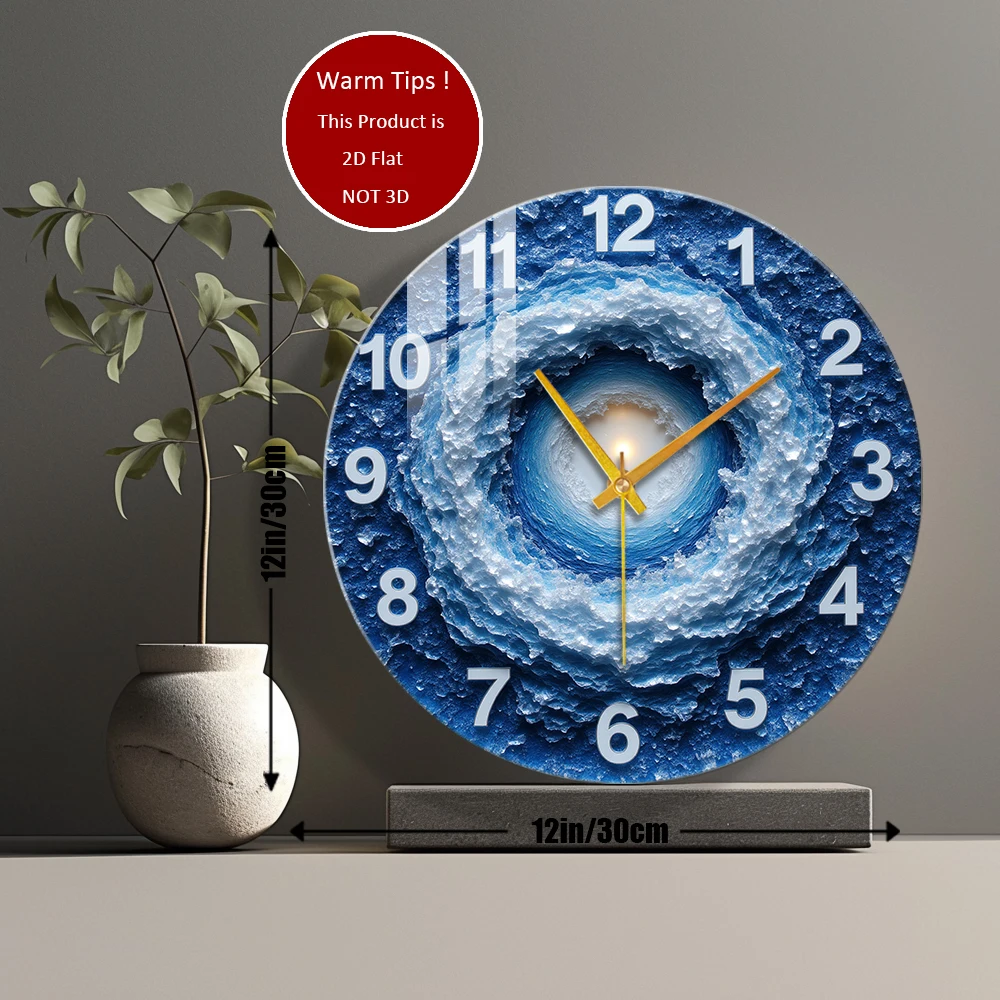 Tempered Glass Wall Clock Ice Cave Center Glow Clock Suitable For House Home Room Wall Decor or Tabletop Display Anywhere
