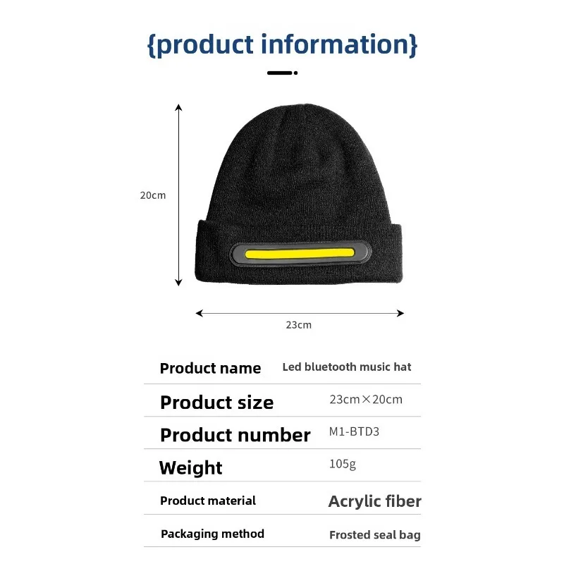 Wireless Bluetooth Beanie Hat LED Lights Built Speakers Glowing Cap Night Use Christmas Party Gifts Adult Warm Knit Headphone