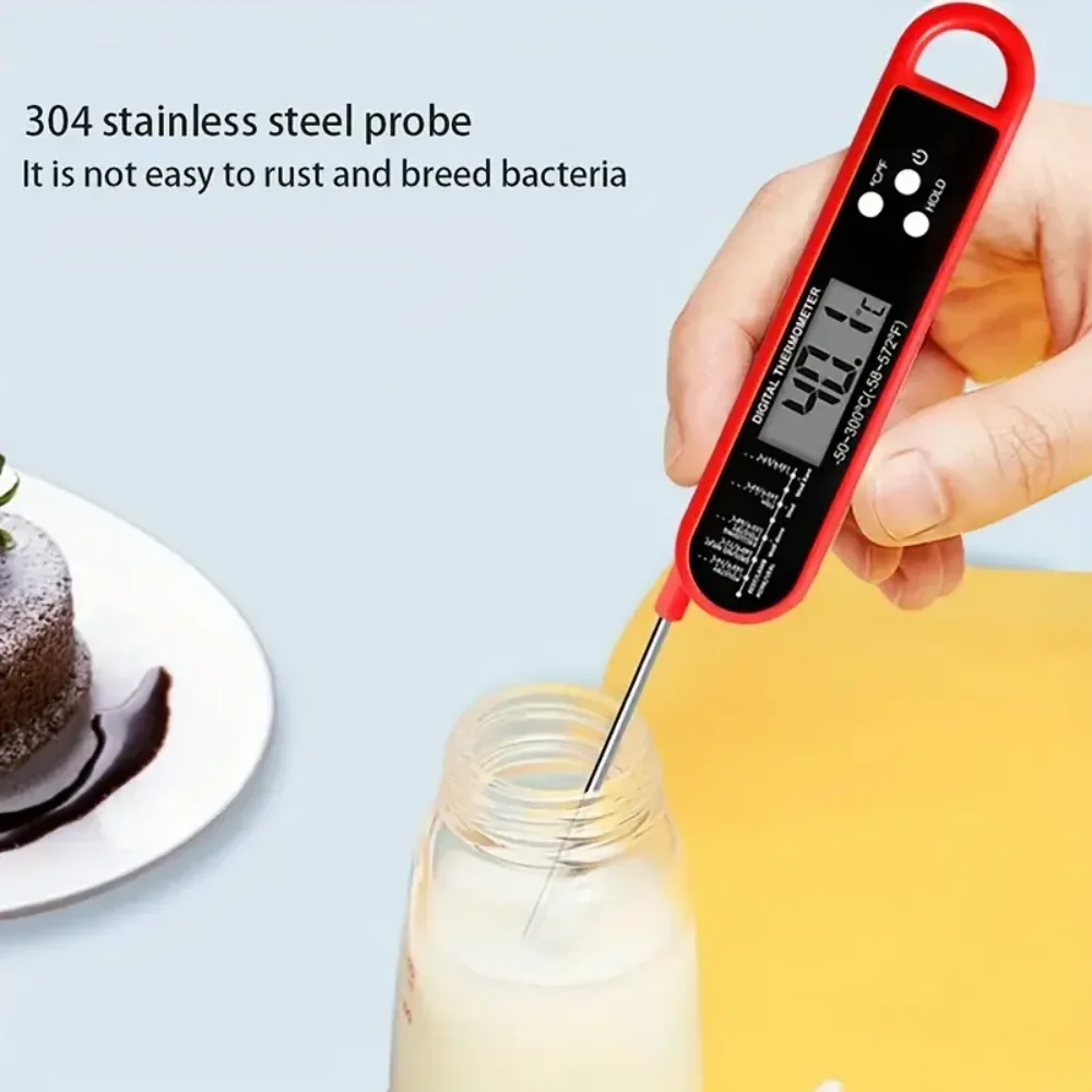 Digital Meat Thermometer with Foldable Probe Oil Thermometer Stem Meat Cooking Thermometer for Kitchen Outdoor Grilling and BBQ