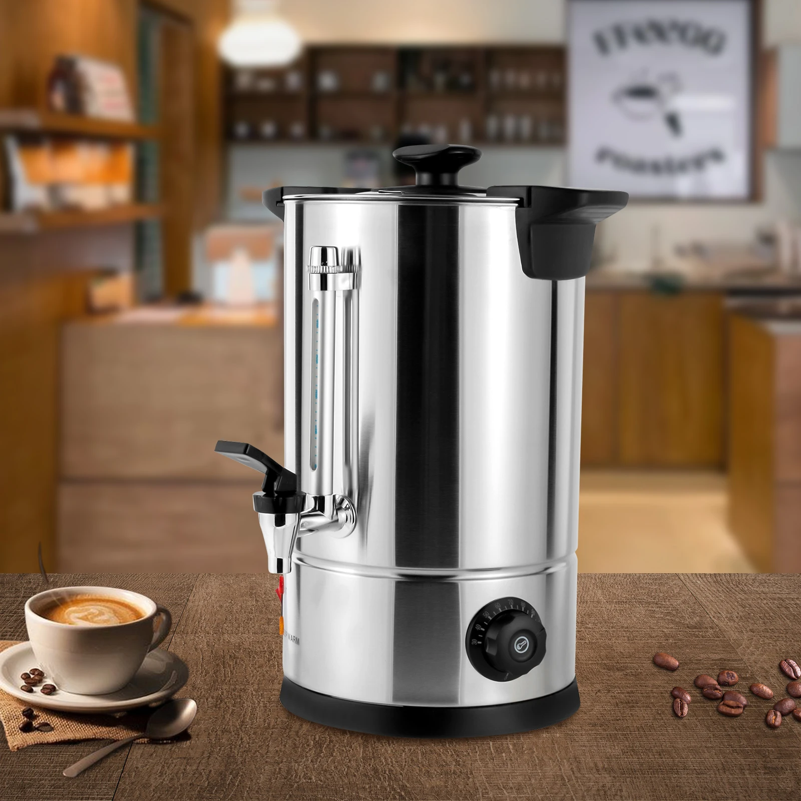 8L/2.11Gal Stainless Steel Coffee Urn – 304 Inner Tank – 950W – Auto Brewing – Adjustable Temp 30-110 ° C – for Party Office – Silver
