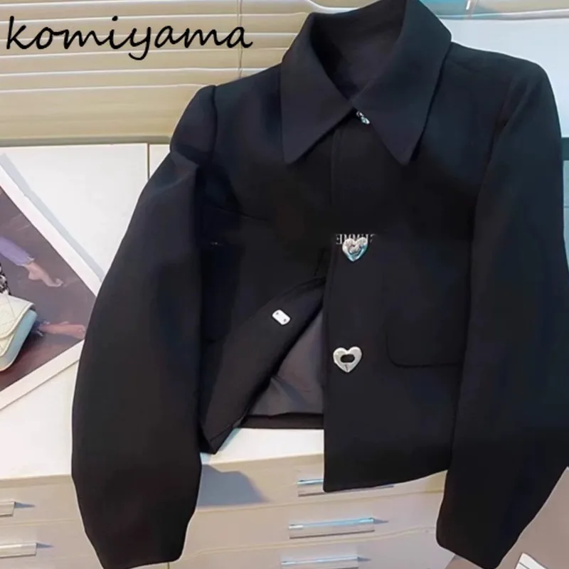 

Куртка Chaquetas De Mujer с воротником с лацканами и длинными рукавами, осенние куртки на пуговицах с сердечками, верхняя одежда, маленькая ароматная женская одежда