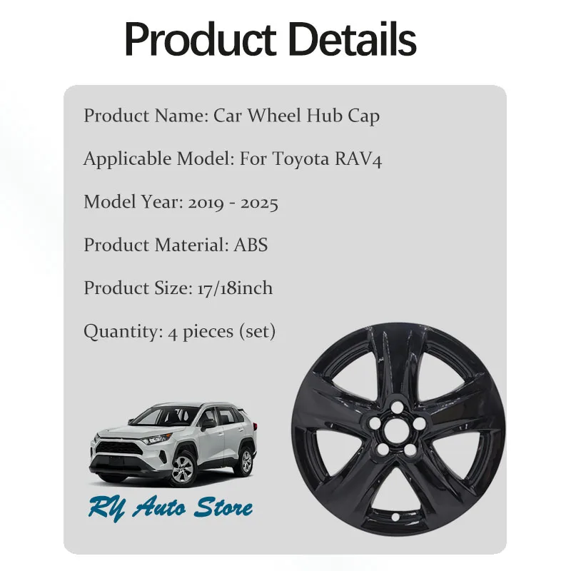 4pcs Car Wheel Hub Cap For Toyota RAV4 XA50 2019-2025 17/18inch Glossy Black Decorative Wheel Tire Modification Guard Cover Part