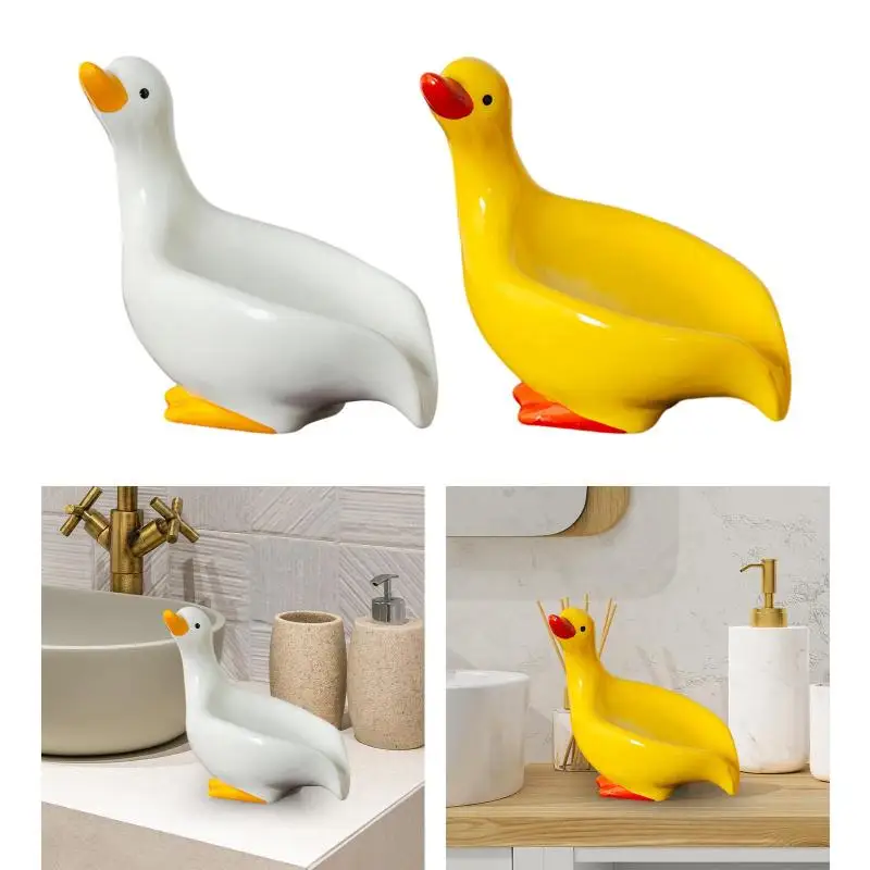 Ceramics Soap Dish Duck Shaped Storage Self-Draining Soap Rack Shower Bathroom Kitchen Tub Sink Tray Bracket Bathroom