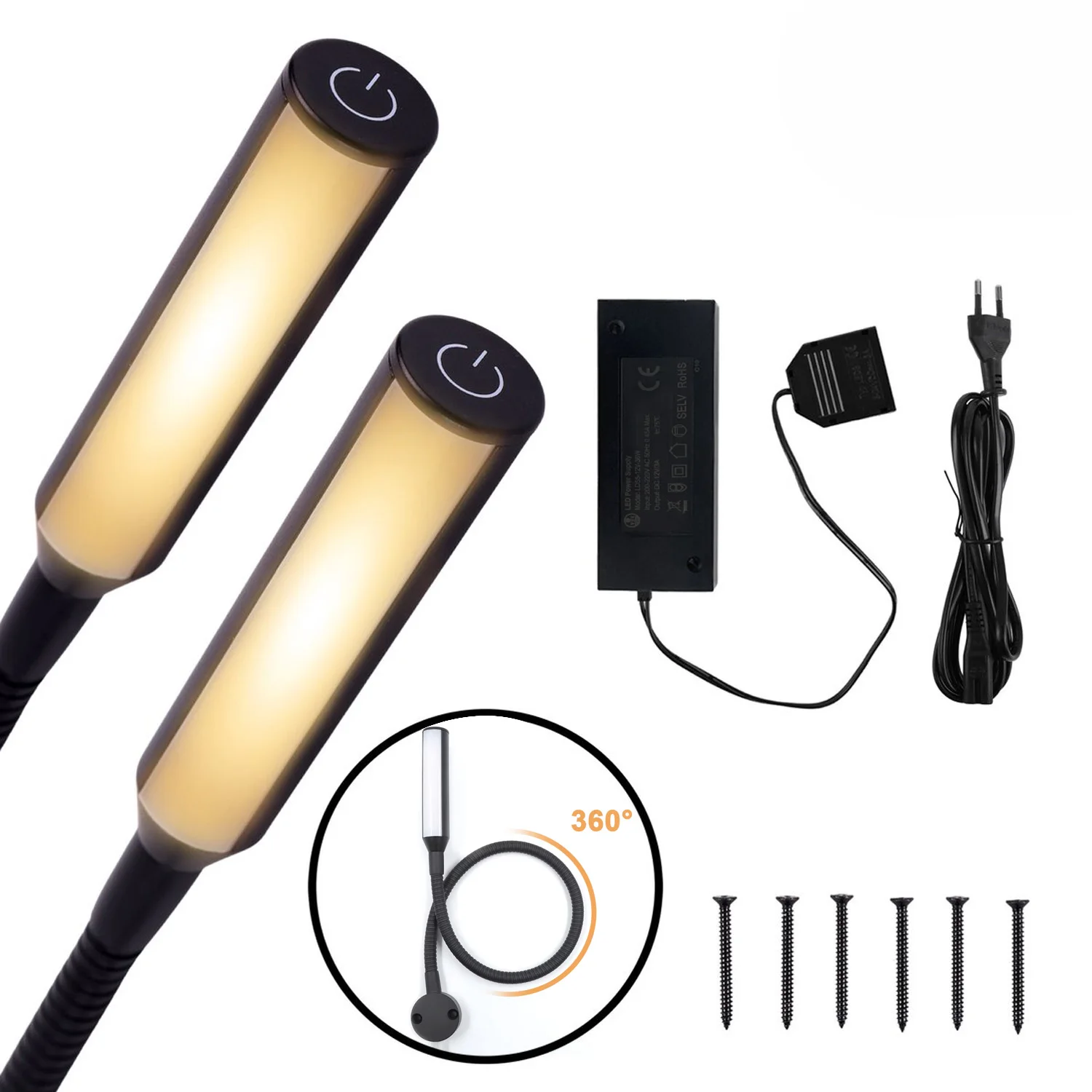 Bed Reading Lights for Headboard, Bedside Wall Mounted Reading Lamp, Touch to Adjust Brightness