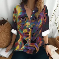 Fashion Shirt T-shirt Women's Loose Top Abstract Oil Painting Art Printing Clothing Party Women's Elegant Shirt T-shirt