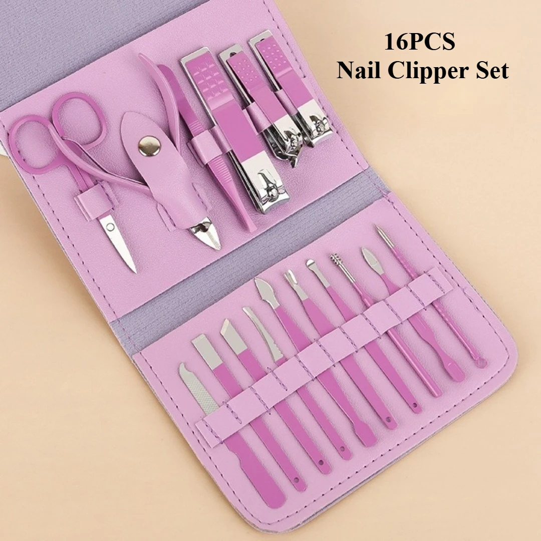16 pièces coupe-ongles professionnel pinces à cuticules ensemble avec sac de voyage Portable soins des ongles ensemble de manucure Kits de pédicure coupe-ongles