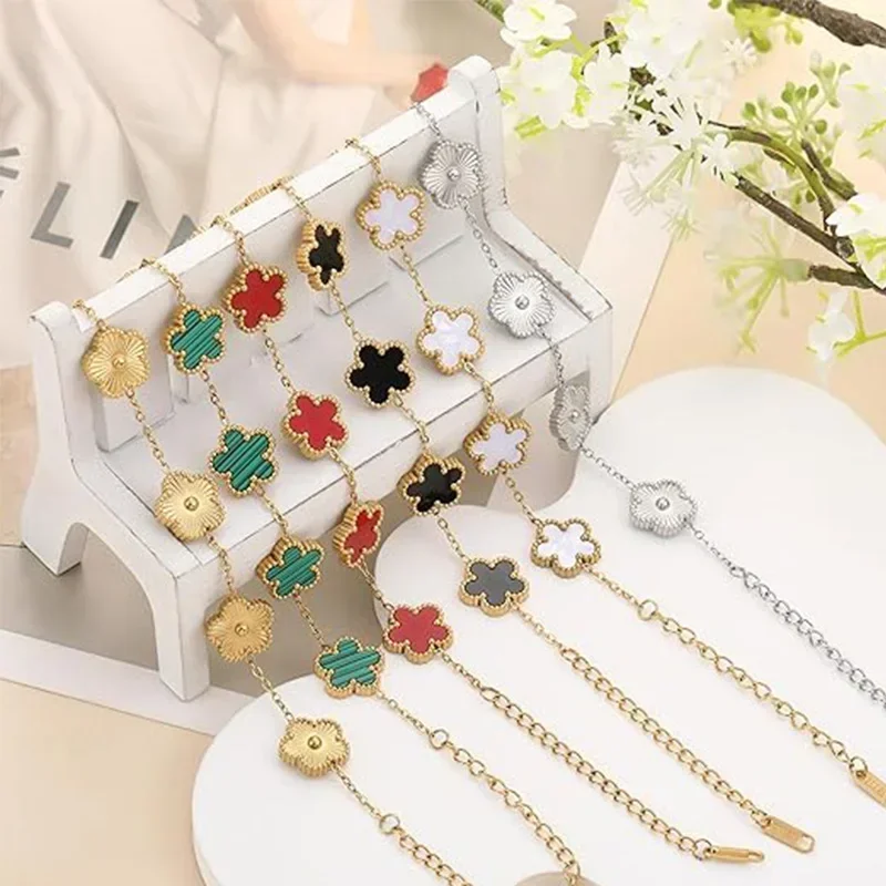 

Lucky Clover Women's Hand Bracelets Double Sided Flowers Jewellery Gifts Stainless Steel Bracelet Gold Plated Bracelets Man