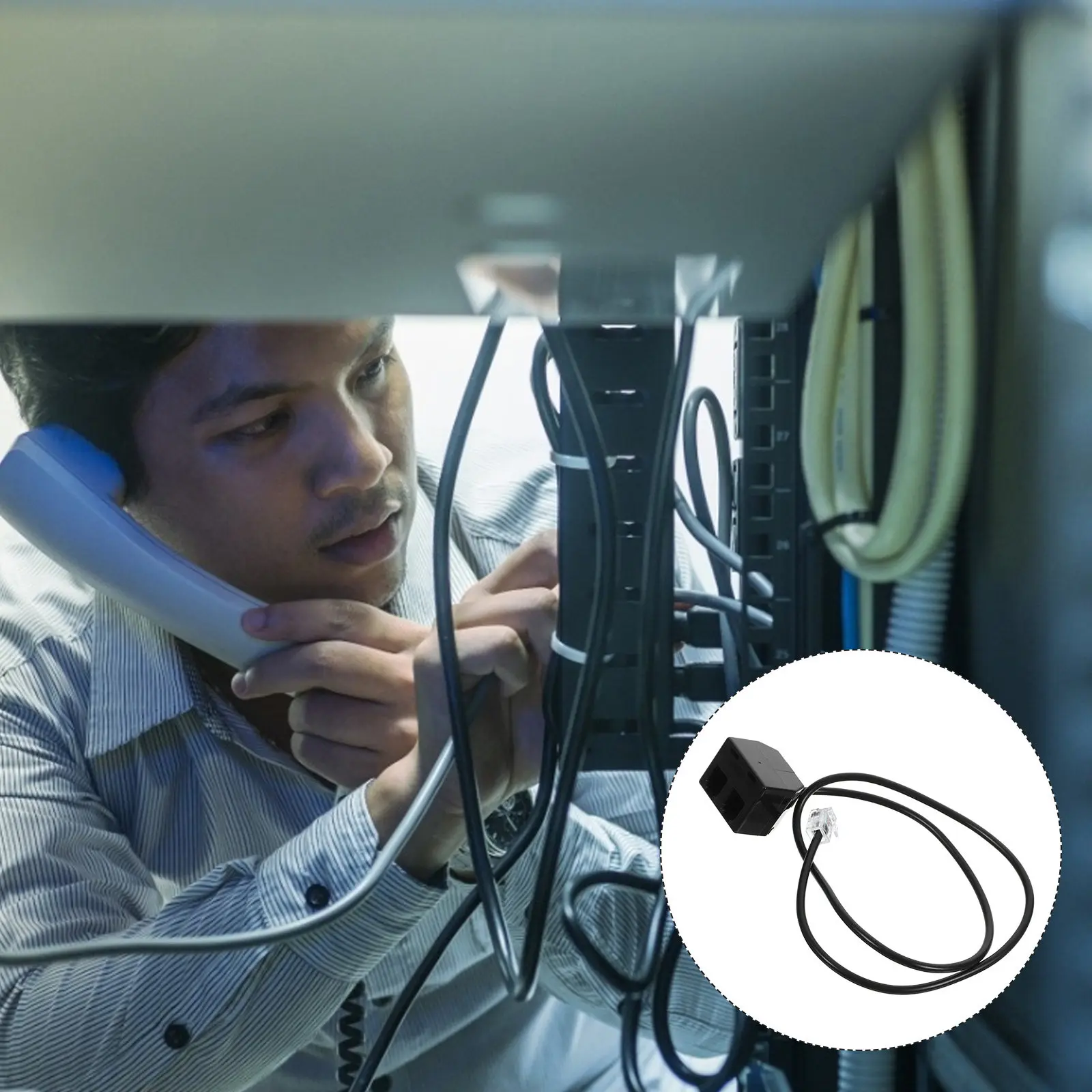 Rj9 Phone Splitter Adapter 1 Male to 2 Female 4p4c Telephone Line Cable for Seamless Dual Device Connection Plug and Play Black