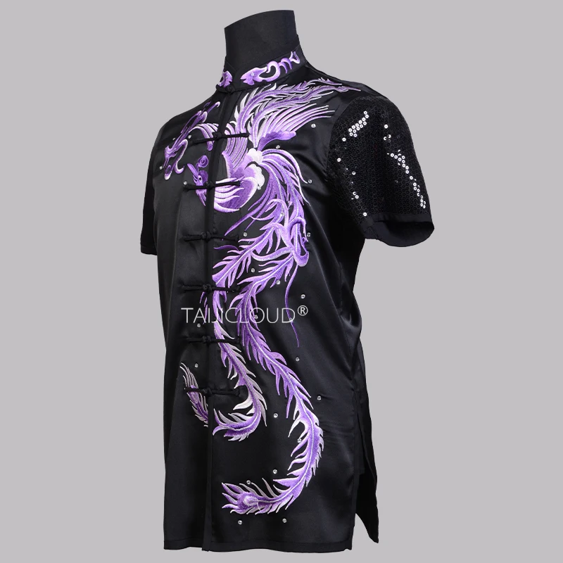 New Design Dragon Phoenix Embroidered Wushu Uniform - Customizable Sequin Competition Costume for Long Fist Performance, Youth